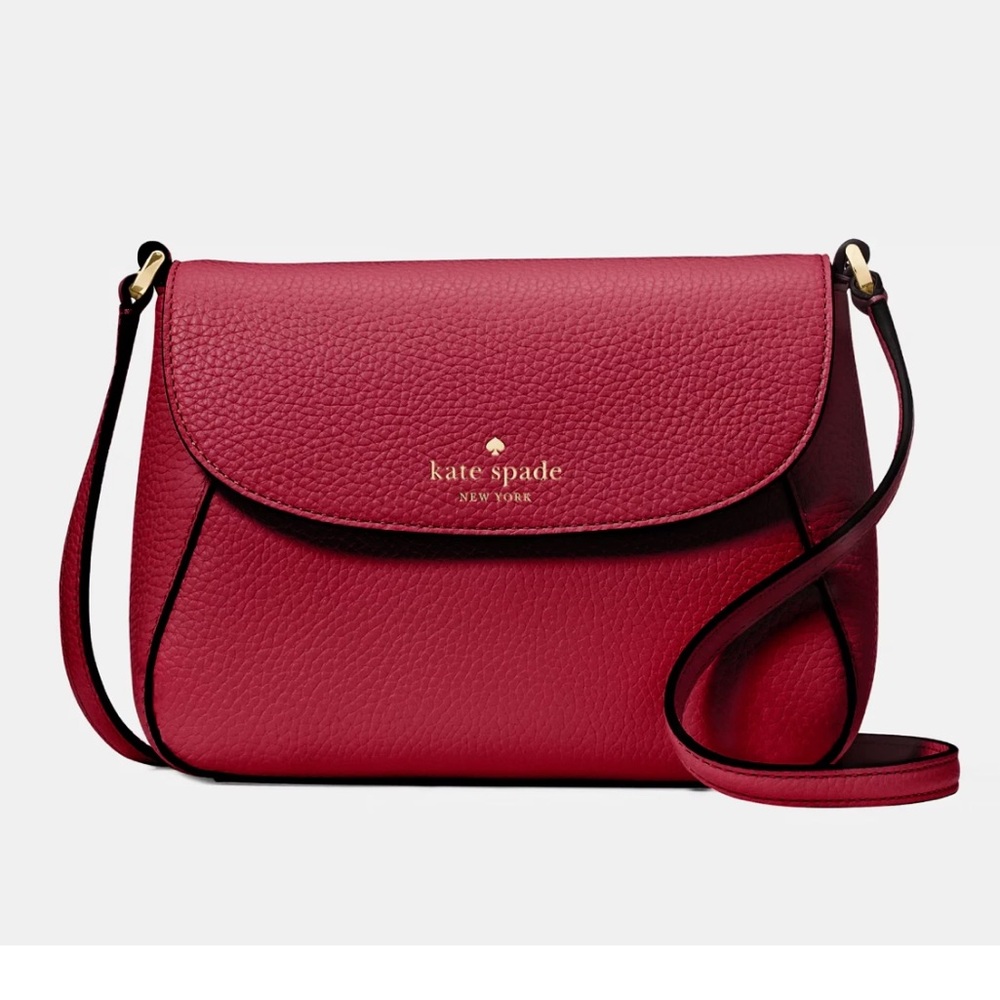 New Kate Spade Monica Small Flap Crossbody bag Pebble Leather Red Jam